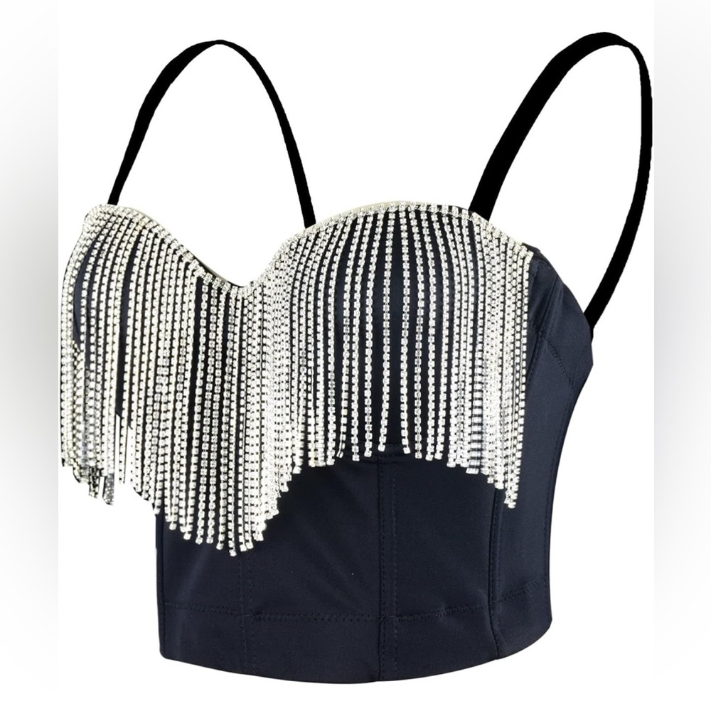 Black Rhinestone Embellished Women's Top